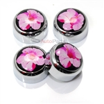 4 Chrome Hibiscus Flower License Plate Fastener Screw Bolt Caps for Car-Bike