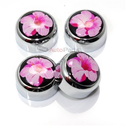 4 Chrome Hibiscus Flower License Plate Fastener Screw Bolt Caps for Car-Bike