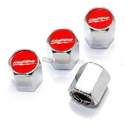 Ford Lightning Red Logo Chrome ABS Tire Valve Stem Caps