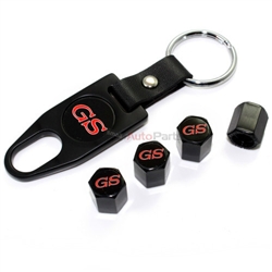 Buick GS Red Logo Black Tire/Wheel Stem Valve Caps + Wrench Key Chain Gift Set