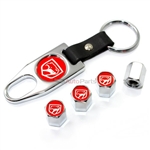 Dodge Viper Red Logo Chrome Tire/Wheel Stem Air Valve Caps +Wrench Key Chain Set