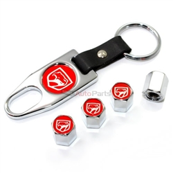 Dodge Viper Red Logo Chrome Tire/Wheel Stem Air Valve Caps +Wrench Key Chain Set