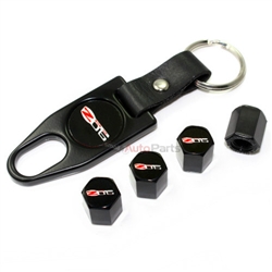 Chevy Corvette Z06 505hp Black Tire Valve Caps 7 Key Chain Gift Set