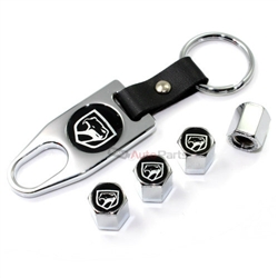 Dodge Viper Black Old Logo Chrome Tire/Wheel Stem Valve Caps + Wrench Key Chain