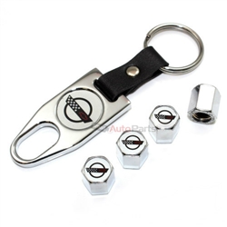 Chevy Corvette C4 Logo Chrome Tire/Wheel Stem Air Valve Caps+Wrench Key Chain