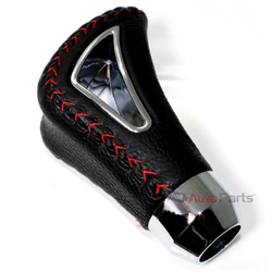 Universal Black Genuine Leather Red Stitch Shift Knob for Car-Truck-Hotrod Gear