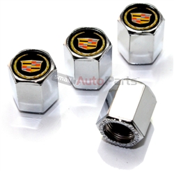 Cadillac Gold Logo Chrome ABS Tire Valve Stem Caps