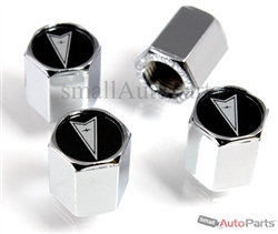 Pontiac Black Logo Chrome ABS Tire Valve Stem Caps