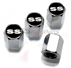 Chevrolet SS Black Logo Chrome ABS Tire Valve Stem Caps