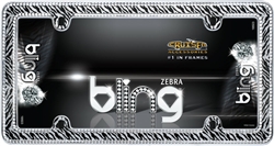 Luxury Zebra Bling Chrome/Black Custom License Plate Frame for USA Car-Truck-SUV