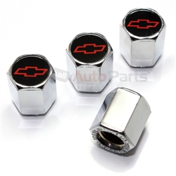 Chevrolet Red Logo Chrome ABS Tire Valve Stem Caps