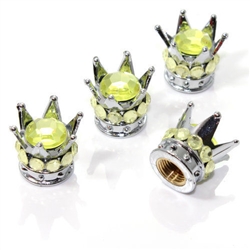 4 Chrome Silver Crown Yellow Bling Diamond Tire/Wheel Stem Valve Caps car truck