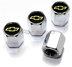 Chevrolet Yellow Logo Chrome ABS Tire Valve Stem Caps