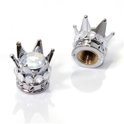 2 Motorcycle Chrome Silver Crown Clear Bling Diamond Tire/Wheel Stem Valve Caps