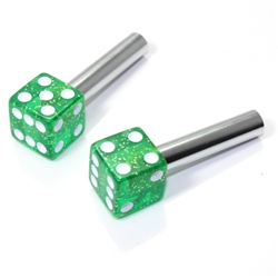 2 Green Glitter Dice Interior Door Lock Knobs Pins for Car-Truck-HotRod-Classic