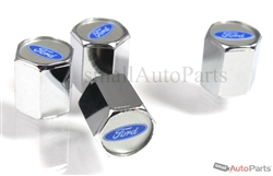 Ford Blue Logo Chrome ABS Tire Valve Stem Caps