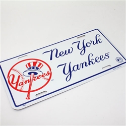 New York Yankees Baseball White License Plate Aluminum Stamped Metal Tag