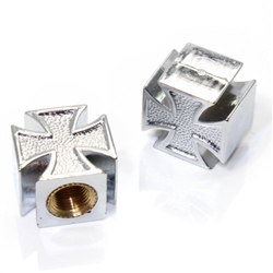 2 Chrome Iron Cross Wheel Tire Pressure Air Stem Valve Caps for Motorcycle-Bike