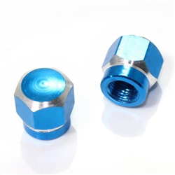 2 Blue Hex Aluminum Wheel Tire Pressure Air Stem Valve Caps for Motorcycle-Bike