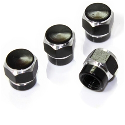 4 Black Hex Aluminum Wheel Tire Pressure Air Stem Valve Caps for Auto-Car-Truck