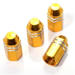 4 Gold Finned Hex Wheel Tire Pressure Air Stem Valve Caps for Auto-Car-Truck