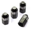 4 Black Finned Hex Wheel Tire Pressure Air Stem Valve Caps for Auto-Car-Truck