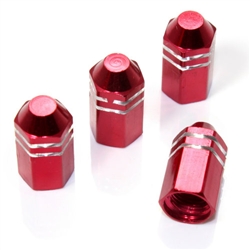 4 Red Finned Hex Wheel Tire Pressure Air Stem Valve Caps for Auto-Car-Truck