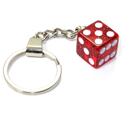 Clear Red Glitter Dice Keychain