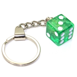 Clear Green Glitter Dice Keychain