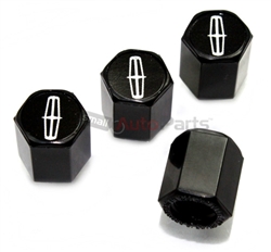 Lincoln Silver Logo Black ABS Tire Valve Stem Caps