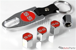 Chevrolet SS Red Logo Chrome ABS Tire Valve Stem Caps & Key Chain