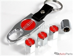Lincoln Red Logo Chrome ABS Tire Valve Stem Caps & Key Chain