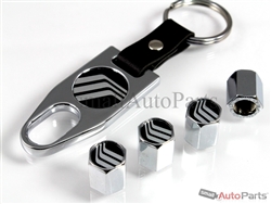 Mercury Black Logo Chrome ABS Tire Valve Stem Caps & Key Chain
