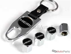 Hemi Black Logo Chrome ABS Tire Valve Stem Caps & Key Chain