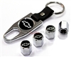 Chevrolet Silver Logo Chrome ABS Tire Valve Stem Caps & Key Chain