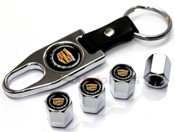 Cadillac New Logo Chrome ABS Tire Valve Stem Caps & Key Chain