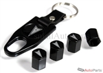 Pontiac Silver Logo Black ABS Tire Valve Stem Caps & Key Chain