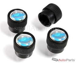 Chevy Mirror Blue Logo Black ABS Tire Stem Valve Caps