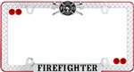 License Plate Frame - Firefighter, Chrome/Black/Red w/fastener caps