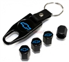 Chevrolet Blue Logo Black ABS Tire Valve Stem Caps & Key Chain