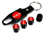 Lincoln Red Logo Black ABS Tire Valve Stem Caps & Key Chain