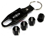 Lincoln Silver Logo Black ABS Tire Valve Stem Caps & Key Chain