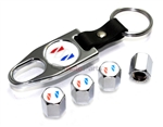 Buick White Logo Chrome ABS Tire Valve Stem Caps & Key Chain