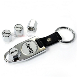 Jeep Silver Logo Chrome ABS Tire Valve Stem Caps & Key Chain