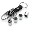 Honda Black H Logo Chrome ABS Tire Valve Stem Caps & Key Chain