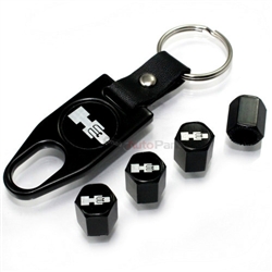 Hummer H3 Logo Black ABS Tire Valve Stem Caps & Key Chain