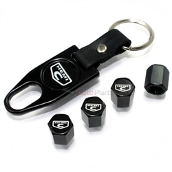 Chrysler 300 C Logo Black ABS Tire Valve Stem Caps & Key Chain