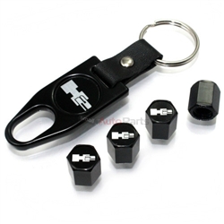 Hummer H2 Silver Logo Black ABS Tire Valve Stem Caps & Key Chain