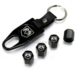 Dodge Ram Black Logo Black ABS Tire Valve Stem Caps & Key Chain