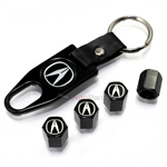 Acura Black A Logo Black ABS Tire Valve Stem Caps & Key Chain